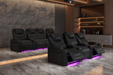 Valencia 2025 New Oslo Leather Home Theater Seating Row of 6, Midnight Black
