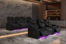 Valencia 2025 New Oslo Leather Home Theater Seating Row of 5 Loveseat Right, Midnight Black
