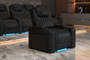 Valencia 2025 New Oslo Leather Home Theater Seating Row of 4 Loveseat Right, Midnight Black