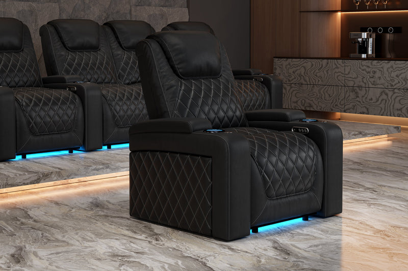 Valencia 2025 New Oslo Leather Home Theater Seating Row of 4 Loveseat Right, Midnight Black