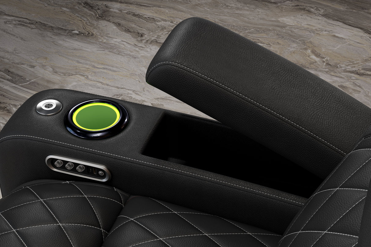 Valencia 2025 New Oslo Leather Home Theater Seating Row of 3, Midnight Black