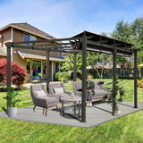 [11X16FT] Outdoor Retractable Backyard Aluminum Metal Pergola Gazebo With Roof (SAK16804)