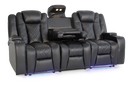Valencia Oxford Leather Home Theater Seating Console Row of 3 Dropdown Center, Black