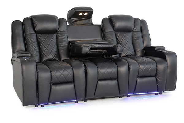 Valencia Oxford Leather Home Theater Seating Console Row of 3 Dropdown Center, Black