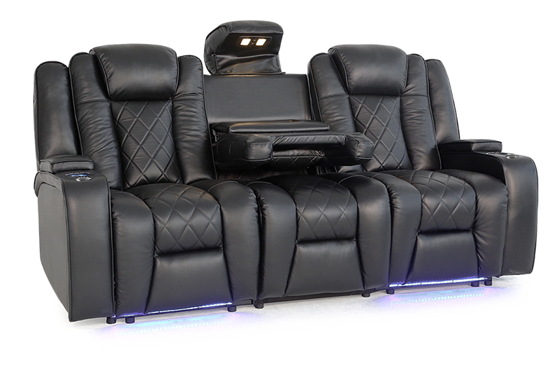 Valencia Oxford Leather Home Theater Seating Console Row of 3 Dropdown Center, Black