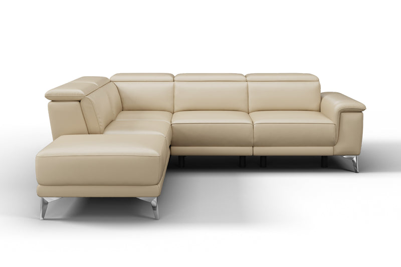 Valencia Pista Modern Top Grain Leather Reclining Sectional Sofa with Left-Hand Facing Chaise, Beige