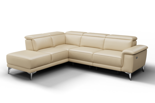 Valencia Pista Modern Top Grain Leather Reclining Sectional Sofa with Left-Hand Facing Chaise, Beige