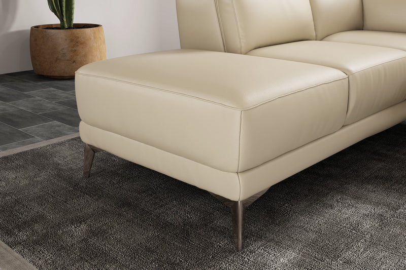 Valencia Pista Modern Top Grain Leather Reclining Sectional Sofa with Left-Hand Facing Chaise, Beige