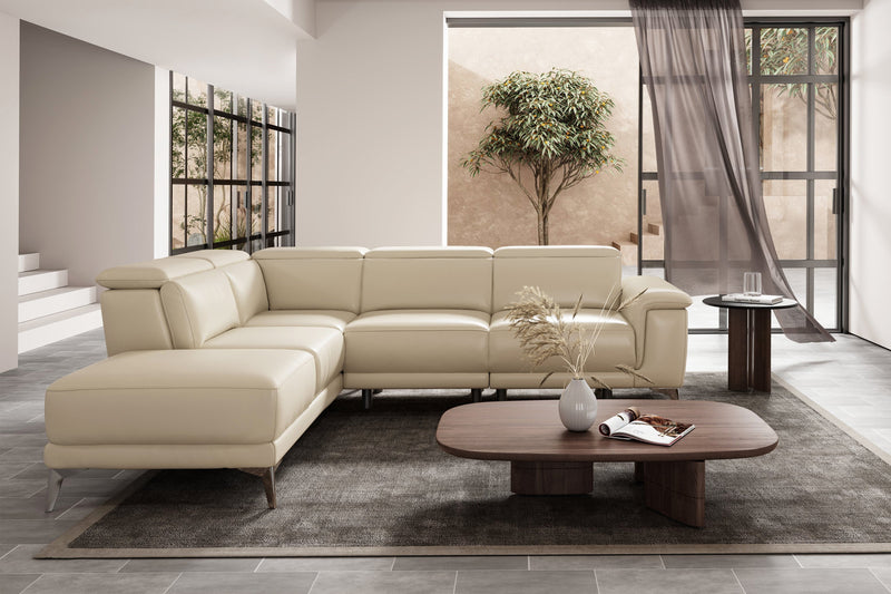 Valencia Pista Modern Top Grain Leather Reclining Sectional Sofa with Left-Hand Facing Chaise, Beige