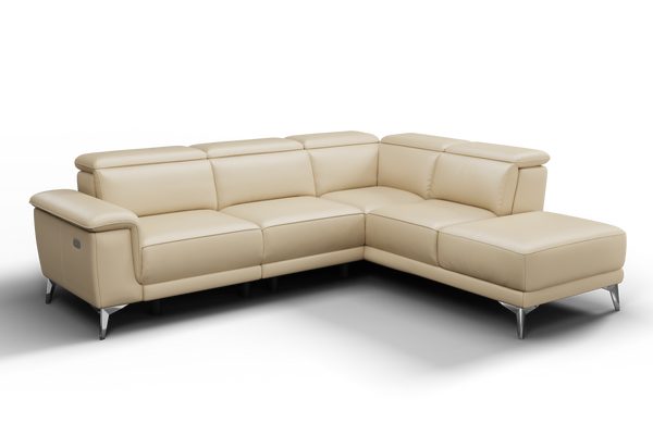 Valencia Pista Modern Top Grain Leather Reclining Sectional Sofa with Right-Hand Facing Chaise, Beige