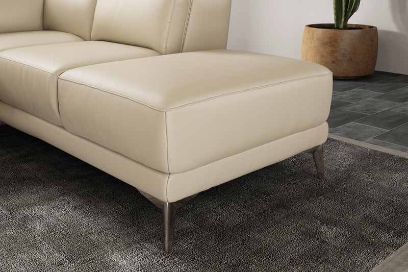 Valencia Pista Modern Top Grain Leather Reclining Sectional Sofa with Right-Hand Facing Chaise, Beige