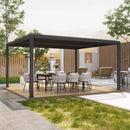[12x16FT] Premium Outdoor Gray Aluminum Hardtop Pergola Gazebo With Adjustable Roof (SAK81364)