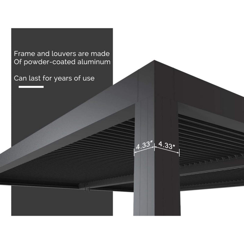 [12x16FT] Premium Outdoor Gray Aluminum Hardtop Pergola Gazebo With Adjustable Roof (SAK81364)