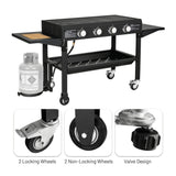 Portable Outdoor 4 Burner Propane Flat Top Gas Grill W/ Wheels, 60K BTU (SAK66104)