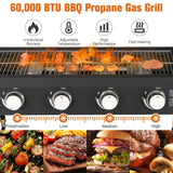 Portable Outdoor 4 Burner Propane Flat Top Gas Grill W/ Wheels, 60K BTU (SAK66104)