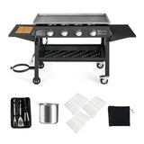 Portable Outdoor 4 Burner Propane Flat Top Gas Grill W/ Wheels, 60K BTU (SAK66104)