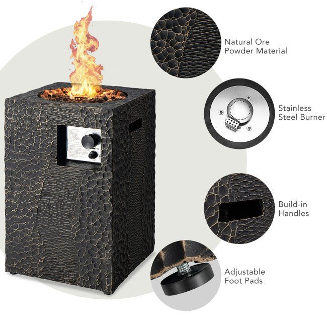 Premium 16FT Square Outdoor Propane Fire Pit W/ Lava Rocks Waterproof Cover, 30,000 BTU (93195268)