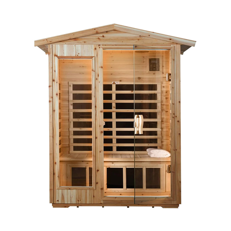 Premium 2-Person Indoor Outdoor Low EMF FAR-Infrared Hemlock Wood Personal Home Sauna Spa, 1750W (SAK27451)