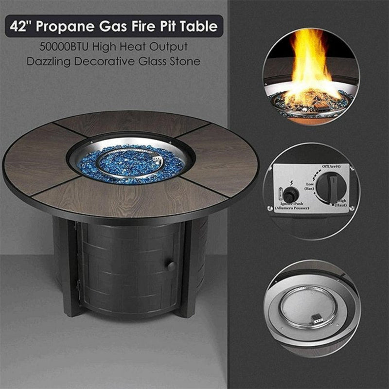 Premium 42" Outdoor Propane Patio Gas Fire Pit Coffee Table W/ Cover, 50K BTU (SAK95331)