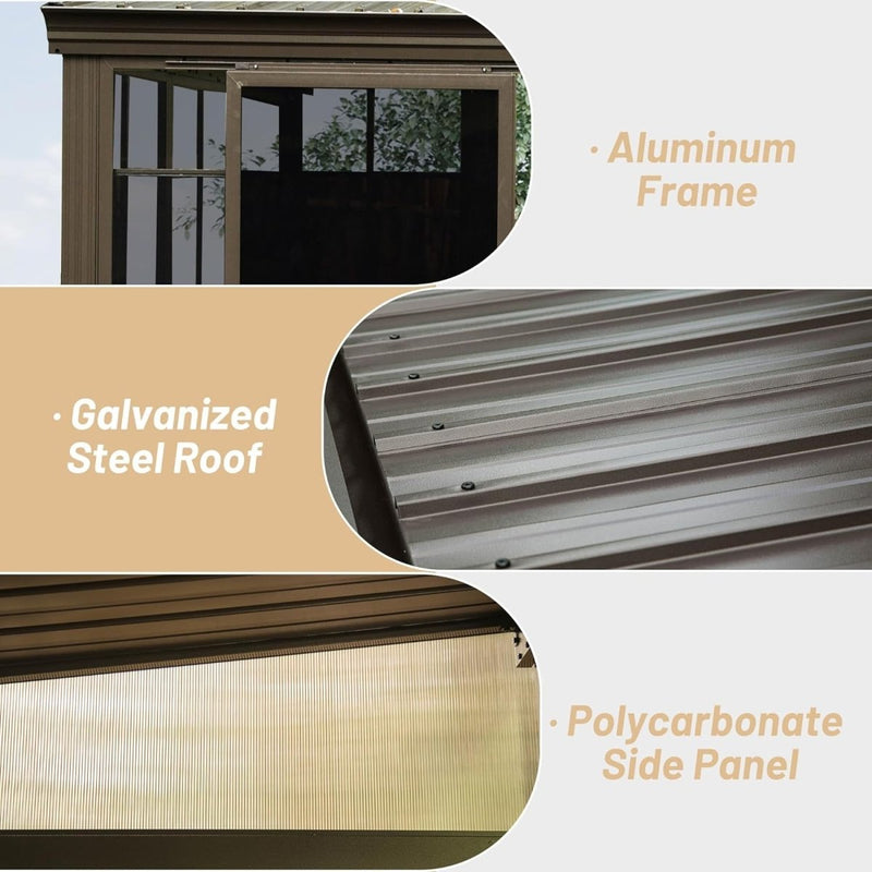 [10x12FT] Premium Against Wall Mounted Solarium Sunroom With Galvanized Steel Sloping Roof (SAK96375)