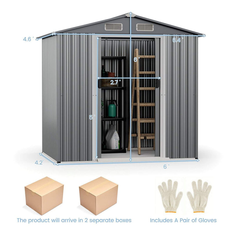 [06X04FT] Premium Garden Galvanized Steel Storage Shed W/ Lockable Sliding Doors (SAK75842)