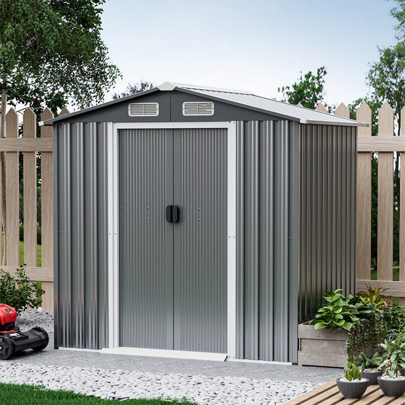 [06X04FT] Premium Garden Galvanized Steel Storage Shed W/ Lockable Sliding Doors (SAK75842)