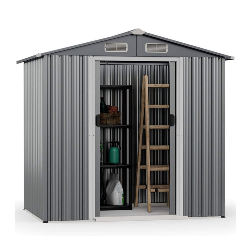 [06X04FT] Premium Garden Galvanized Steel Storage Shed W/ Lockable Sliding Doors (SAK75842)