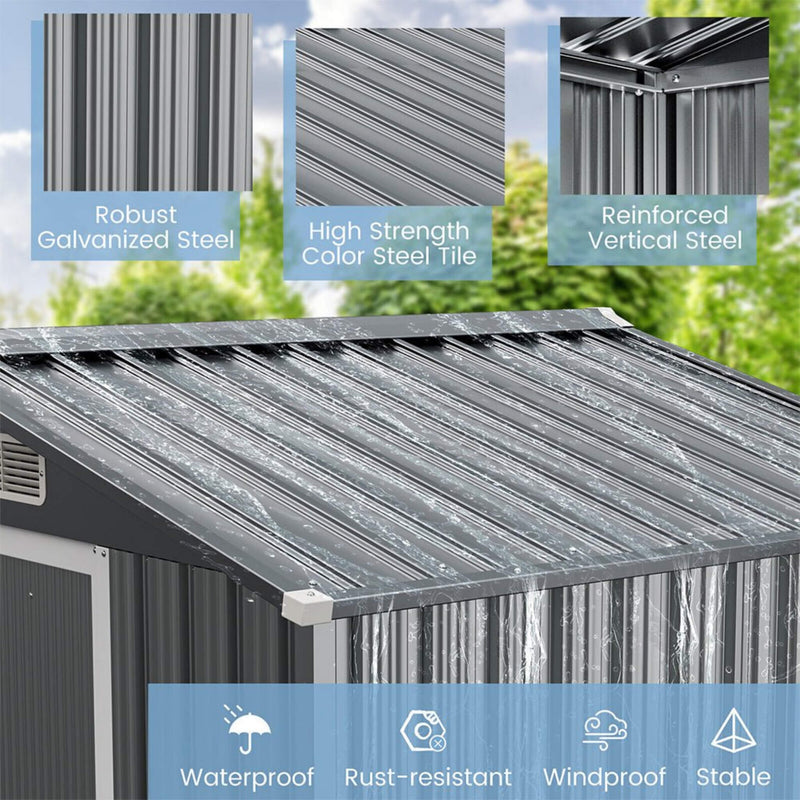 [06X04FT] Premium Garden Galvanized Steel Storage Shed W/ Lockable Sliding Doors (SAK75842)