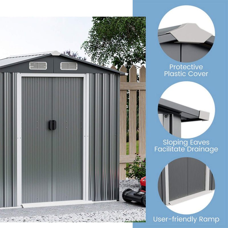 [06X04FT] Premium Garden Galvanized Steel Storage Shed W/ Lockable Sliding Doors (SAK75842)
