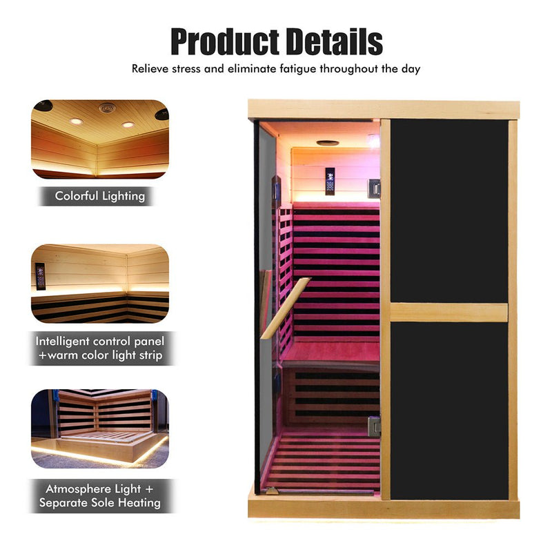 Premium Large 2-Person V-Shaped FAR Infrared Sauna Room With Double Glass Doors, 1980W (SAK96413)