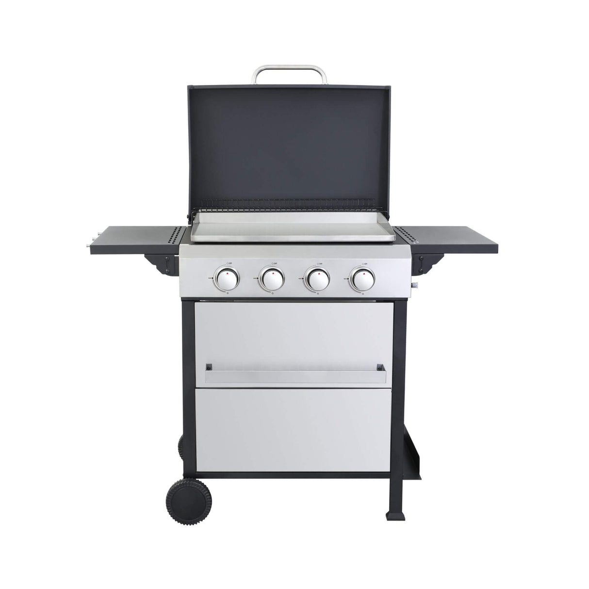 Premium Outdoor 4-Burner Propane BBQ Grill With Foldable Side Tables, Hanging Basket, And Cooking Grids (SAK53213)