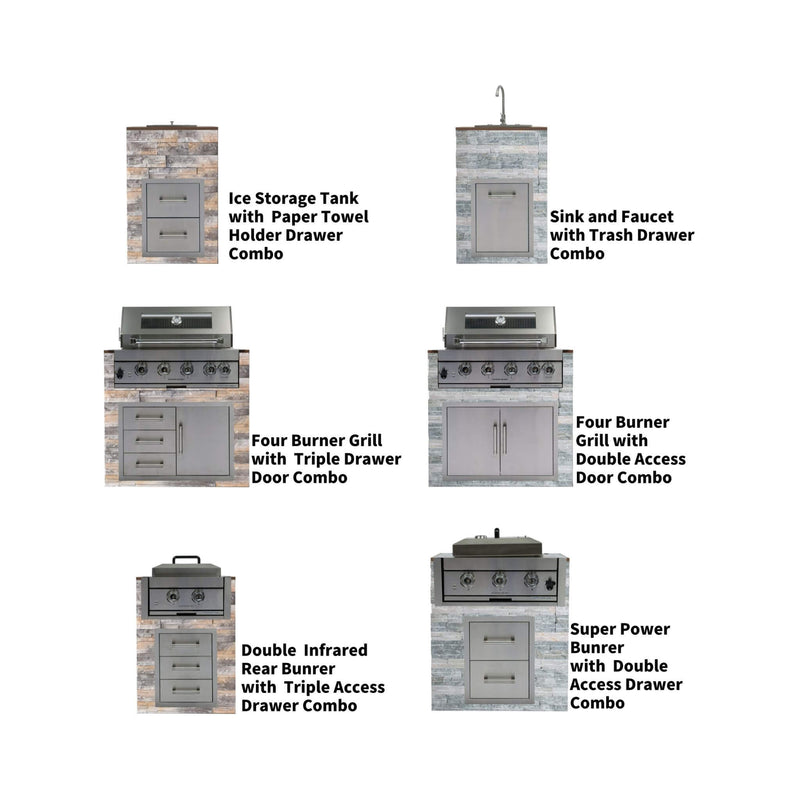 Premium Outdoor Kitchen With 32 Inch 60000 BTU Built-In Stainless Steel LPG Gas Grill, Door And Drawer Combo And Stainless Steel Ice Box (SAK98661)