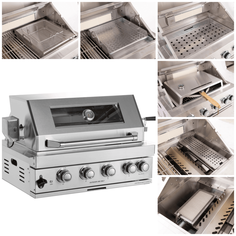 Premium Outdoor Kitchen With 32 Inch 60000 BTU Built-In Stainless Steel LPG Gas Grill, Door And Drawer Combo And Stainless Steel Ice Box (SAK98661)