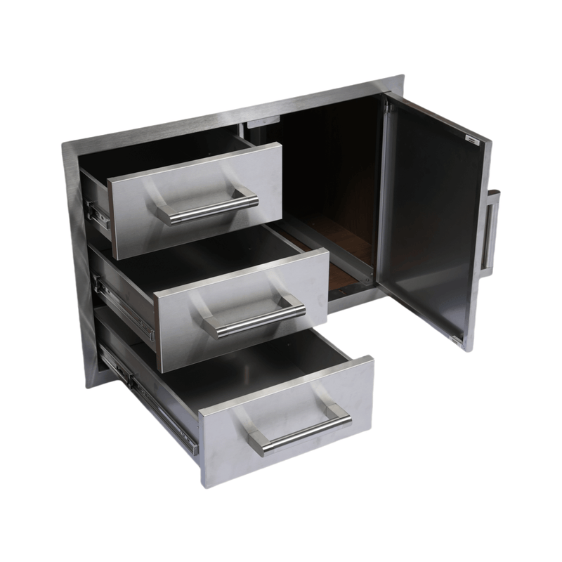 Premium Outdoor Kitchen With 32 Inch 60000 BTU Built-In Stainless Steel LPG Gas Grill, Door And Drawer Combo And Stainless Steel Ice Box (SAK98661)