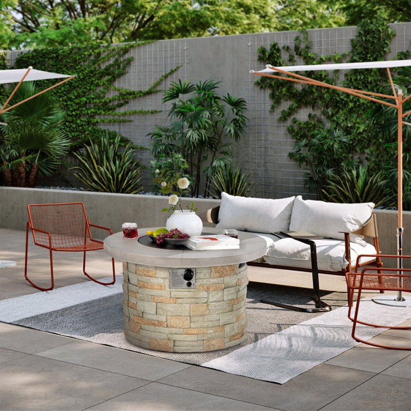 Premium Round Outdoor Propane Patio Gas Fire Pit Table W/ Lava Rock & Cover, 36" (SAK24173)