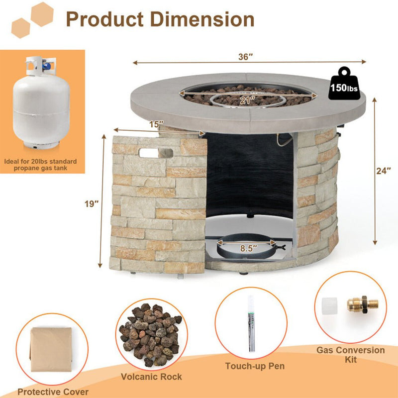 Premium Round Outdoor Propane Patio Gas Fire Pit Table W/ Lava Rock & Cover, 36" (SAK24173)