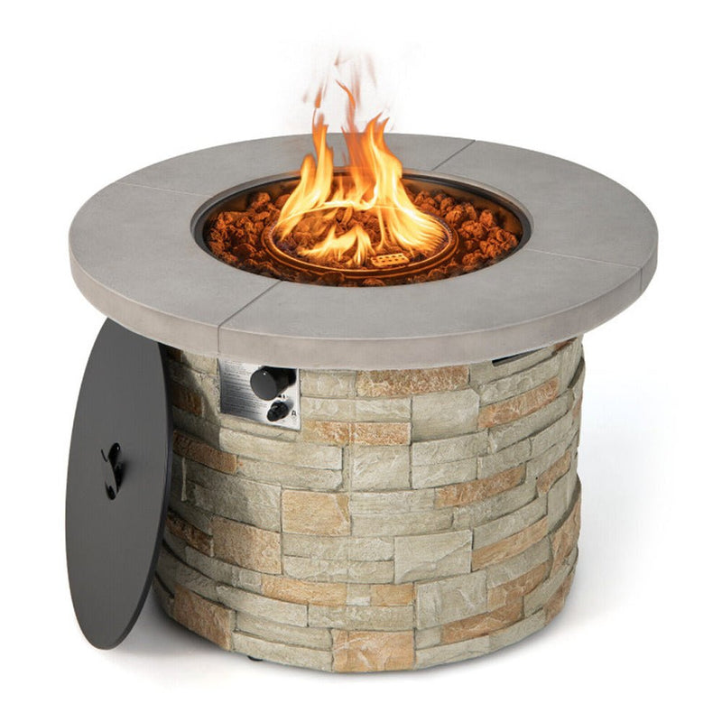 Premium Round Outdoor Propane Patio Gas Fire Pit Table W/ Lava Rock & Cover, 36" (SAK24173)