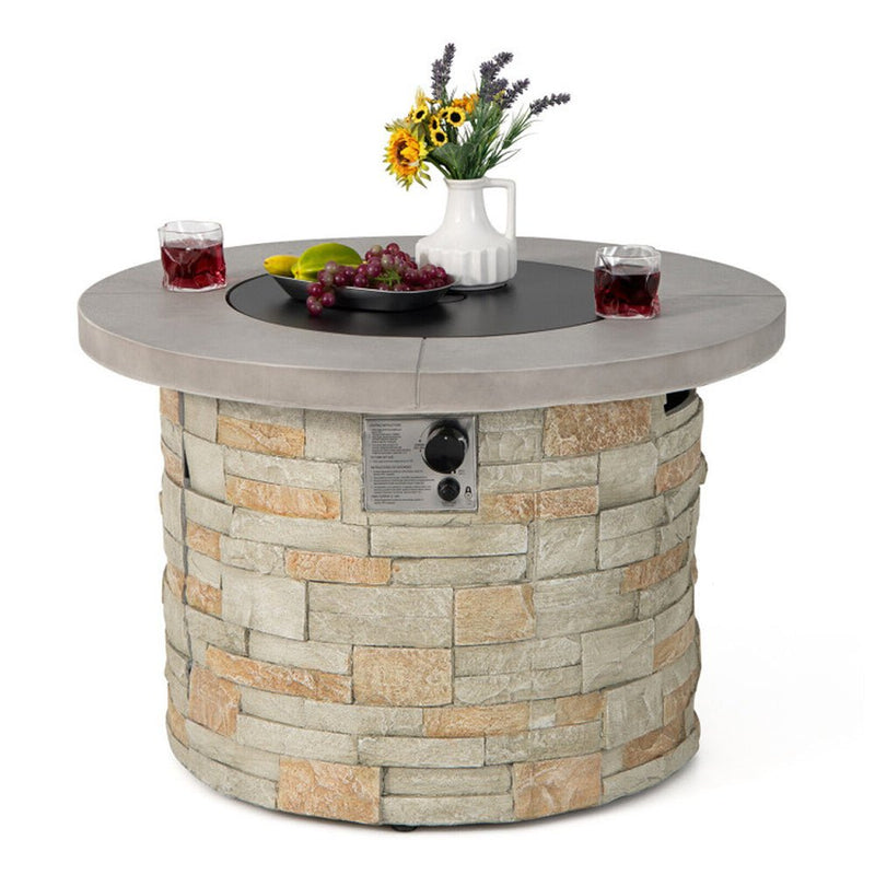Premium Round Outdoor Propane Patio Gas Fire Pit Table W/ Lava Rock & Cover, 36" (SAK24173)