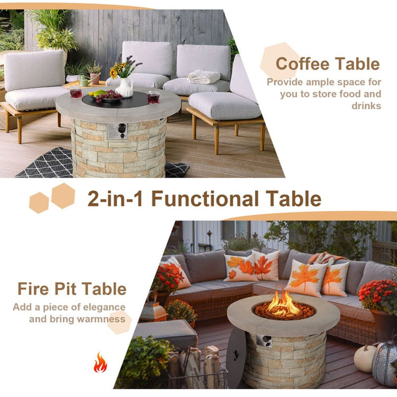 Premium Round Outdoor Propane Patio Gas Fire Pit Table W/ Lava Rock & Cover, 36" (SAK24173)