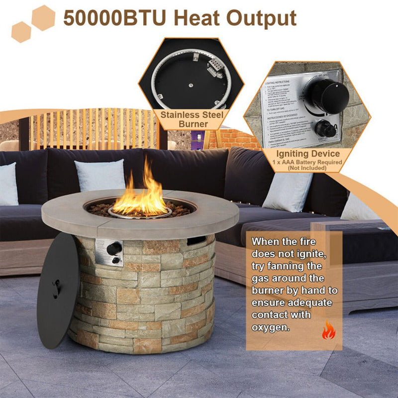Premium Round Outdoor Propane Patio Gas Fire Pit Table W/ Lava Rock & Cover, 36" (SAK24173)