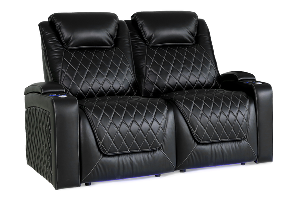 Valencia Oslo XL Leather Home Theater Seating Row of 2 Loveseat, Midnight Black