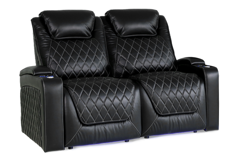 Valencia Oslo XL Leather Home Theater Seating Row of 2 Loveseat, Midnight Black