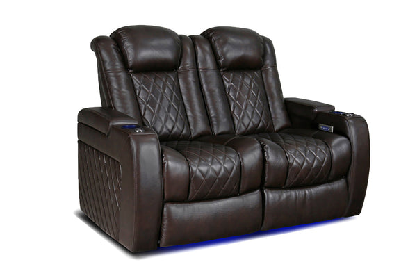Valencia 2025 New Tuscany Leather Home Theater Seating Row of 2 Loveseat, Dark Chocolate