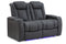 Valencia Tuscany Leather Home Theater Seating Row of 2 Loveseat, Charcoal Grey