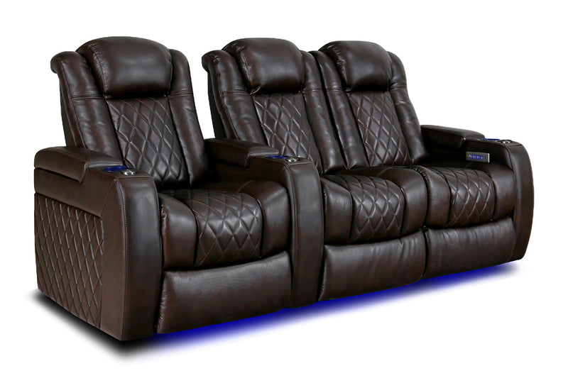 Valencia 2025 New Tuscany Leather Home Theater Seating Row of 3 Loveseat Right, Dark Chocolate