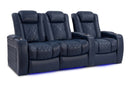 Valencia Tuscany Leather Home Theater Seating Row of 3 Loveseat Left, Navy Blue