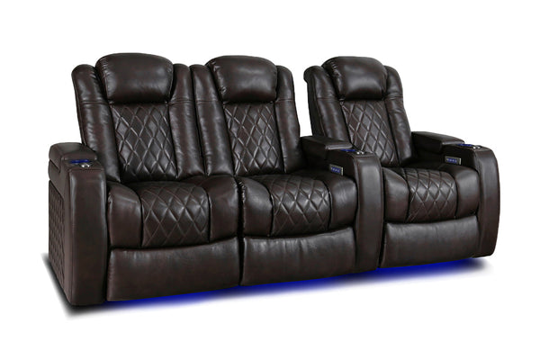 Valencia 2025 New Tuscany Leather Home Theater Seating Row of 3 Loveseat Left, Dark Chocolate