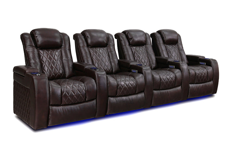 Valencia 2025 New Tuscany Leather Home Theater Seating Row of 4, Dark Chocolate
