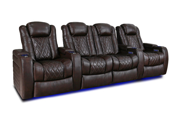 Valencia 2025 New Tuscany Leather Home Theater Seating Row of 4 Loveseat Center, Dark Chocolate