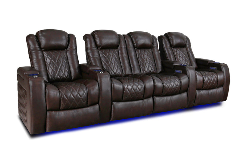 Valencia 2025 New Tuscany Leather Home Theater Seating Row of 4 Loveseat Center, Dark Chocolate